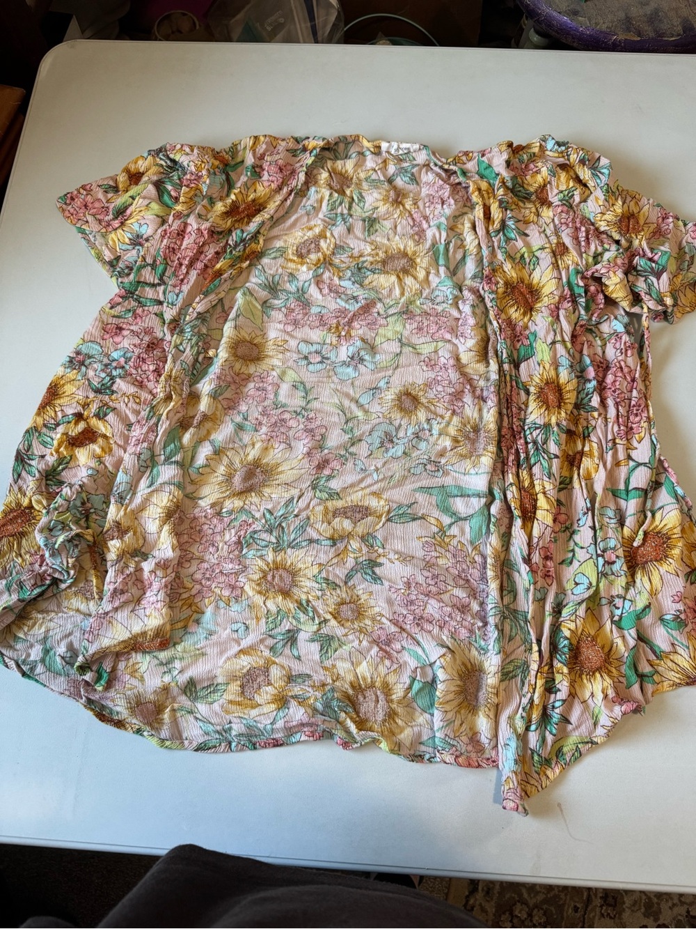 Floral Puff-Sleeve Women’s Top in Pink and Yellow